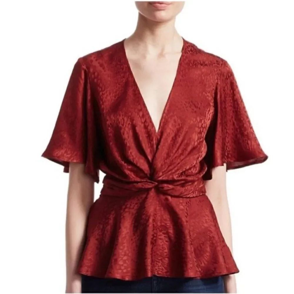 NWT ALC Alma Red Silk Wrap Front Blouse Size 2